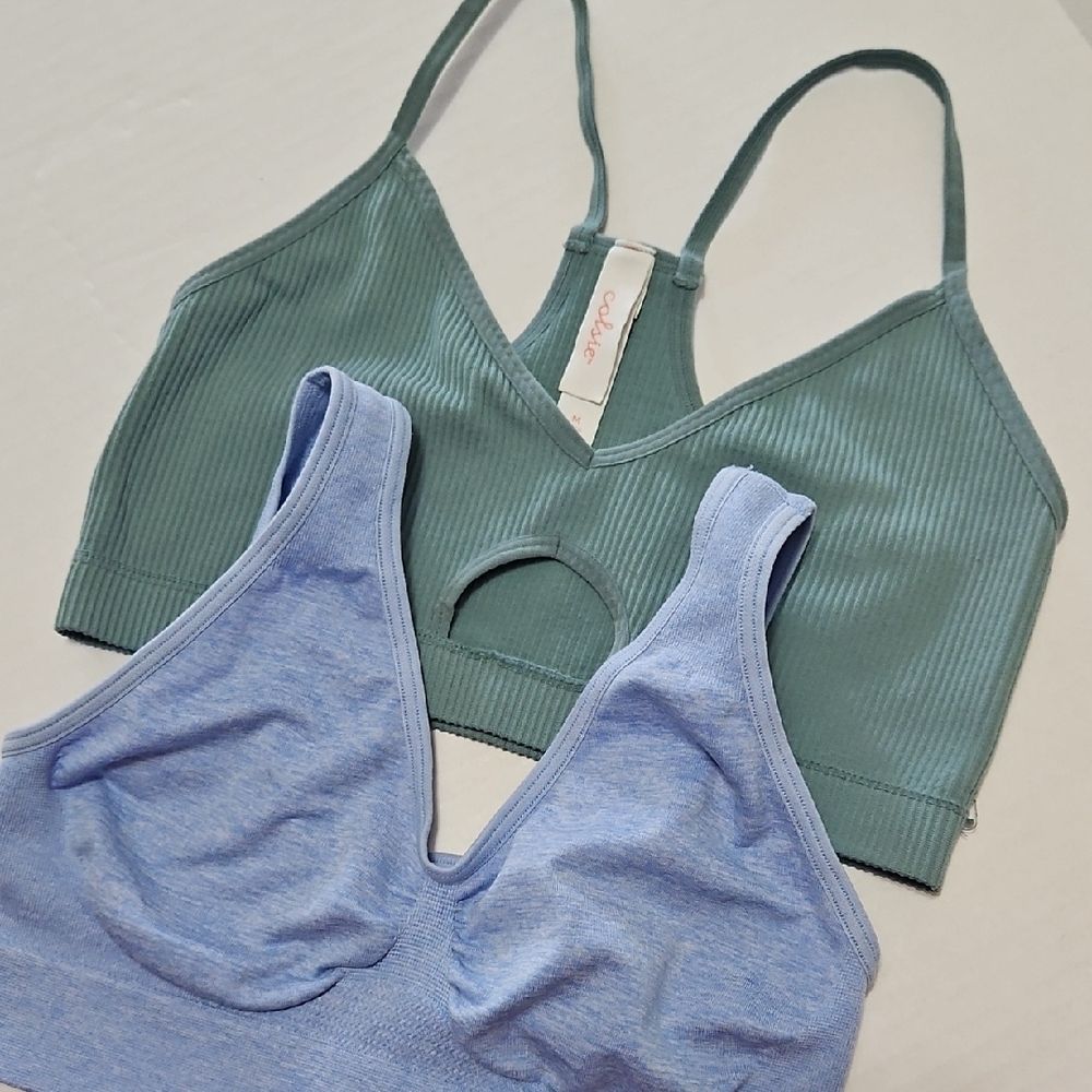 Colsie Ribbed Green and Soft Blue Bralettes Youth Size M
